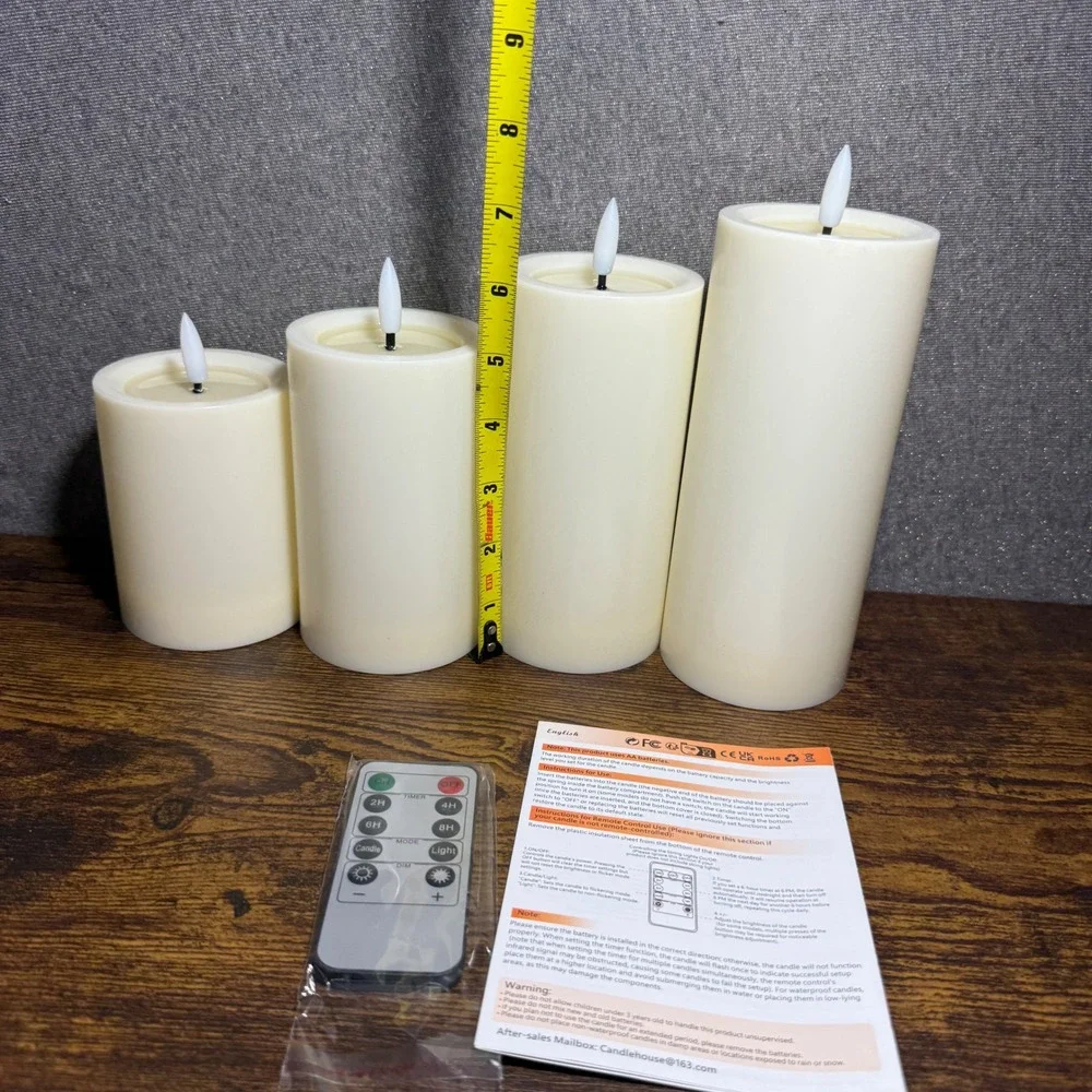 Set of 4 Flameless LED Candles Battery Operated Flickering Wick with Remote